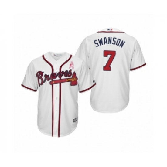 Men's Dansby Swanson Atlanta Braves 7 White 2019 Mothers Day Cool Base Jersey