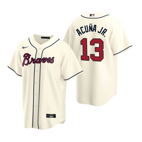 Men's Nike Atlanta Braves 13 Ronald Acuna Jr. Cream Alternate Stitched Baseball Jersey