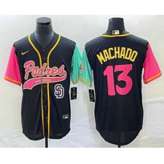 Men's San Diego Padres 13 Manny Machado Black NEW 2023 City Connect Cool Base Stitched Jersey