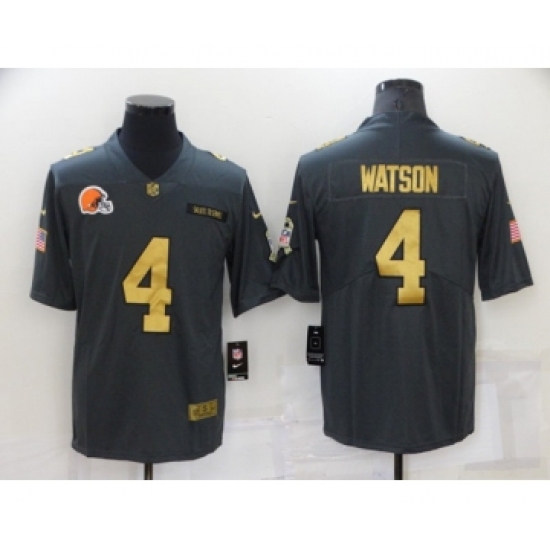 Men's Cleveland Browns 4 Deshaun Watson Grey Gold Salute To Service Limited Stitched Jersey