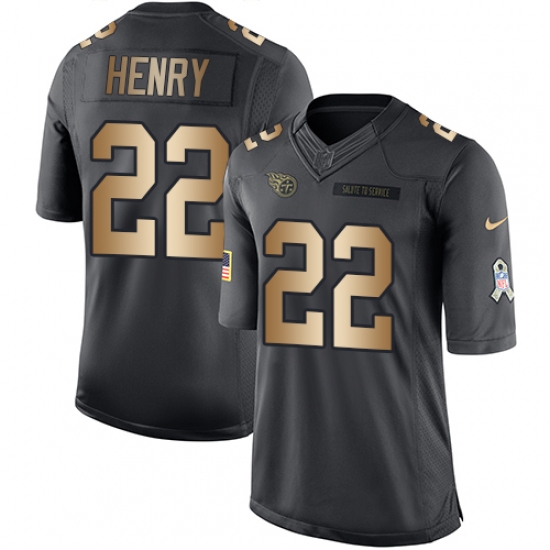 Men's Nike Tennessee Titans 22 Derrick Henry Limited Black/Gold Salute to Service NFL Jersey