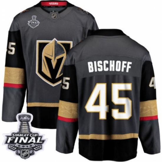 Men's Vegas Golden Knights 45 Jake Bischoff Authentic Black Home Fanatics Branded Breakaway 2018 Stanley Cup Final NHL Jersey