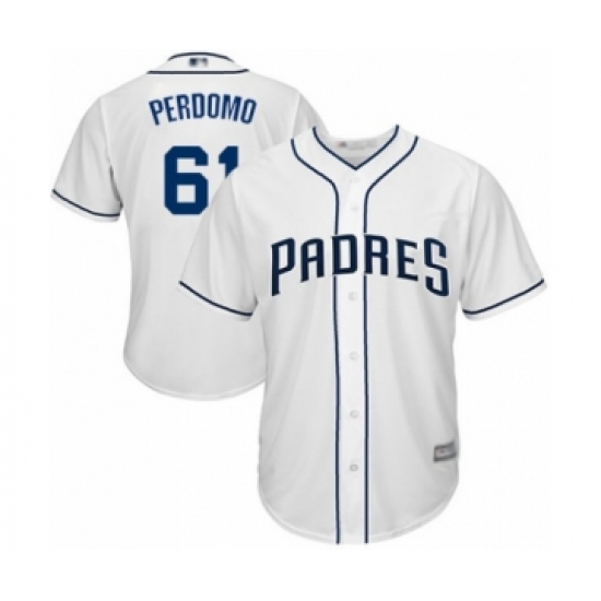 Youth San Diego Padres 61 Luis Perdomo Authentic White Home Cool Base Baseball Player Jersey