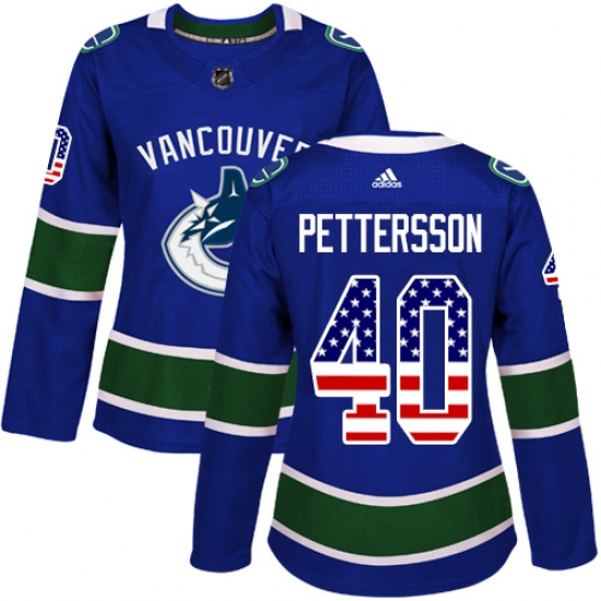 Women's Adidas Vancouver Canucks 40 Elias Pettersson Blue Home Authentic USA Flag Stitched NHL Jersey