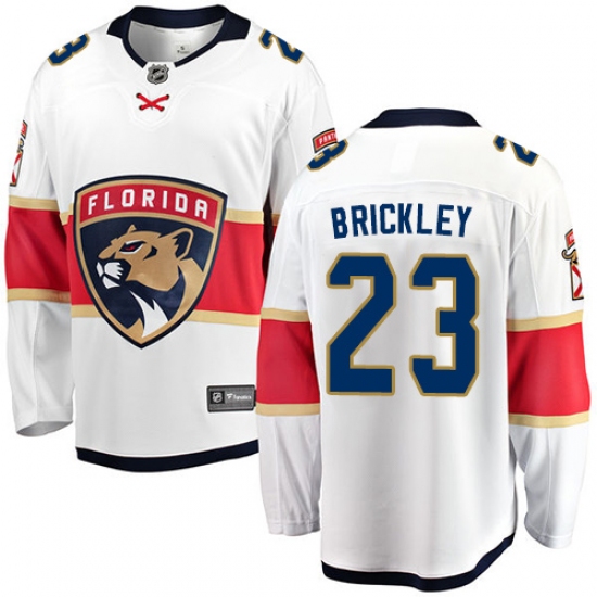 Youth Florida Panthers 23 Connor Brickley Fanatics Branded White Away Breakaway NHL Jersey