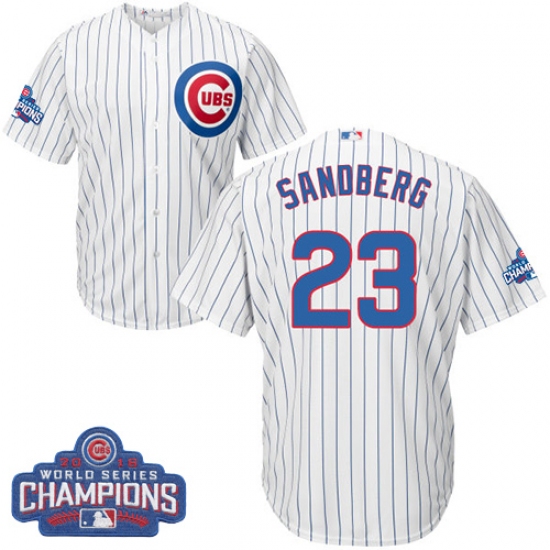 Youth Majestic Chicago Cubs 23 Ryne Sandberg Authentic White Home 2016 World Series Champions Cool Base MLB Jersey