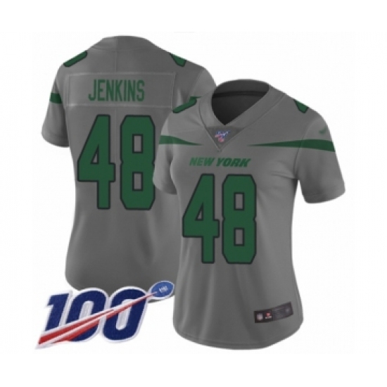 Women's New York Jets 48 Jordan Jenkins Limited Gray Inverted Legend 100th Season Football Jersey