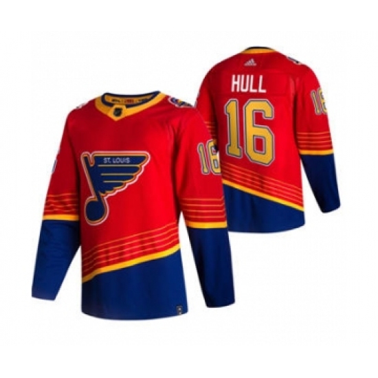 Men's St. Louis Blues 16 Brett Hull Red 2020-21 Reverse Retro Alternate Hockey Jersey