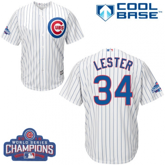 Youth Majestic Chicago Cubs 34 Jon Lester Authentic White Home 2016 World Series Champions Cool Base MLB Jersey