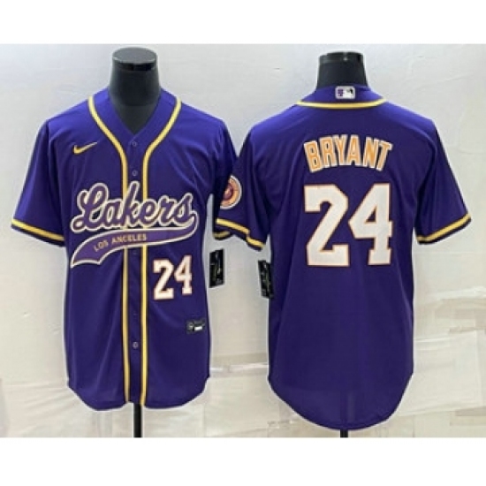 Men's Los Angeles Lakers 24 Kobe Bryant Number Purple With Cool Base Stitched Baseball Jersey