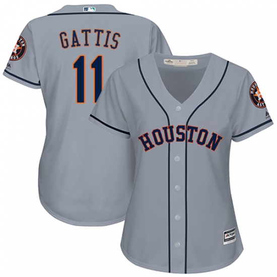Women's Majestic Houston Astros 11 Evan Gattis Authentic Grey Road Cool Base MLB Jersey