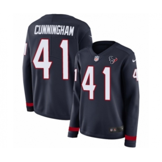 Women's Nike Houston Texans 41 Zach Cunningham Limited Navy Blue Therma Long Sleeve NFL Jersey