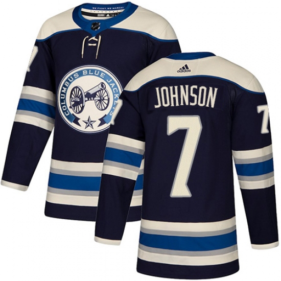 Youth Adidas Columbus Blue Jackets 7 Jack Johnson Authentic Navy Blue Alternate NHL Jersey