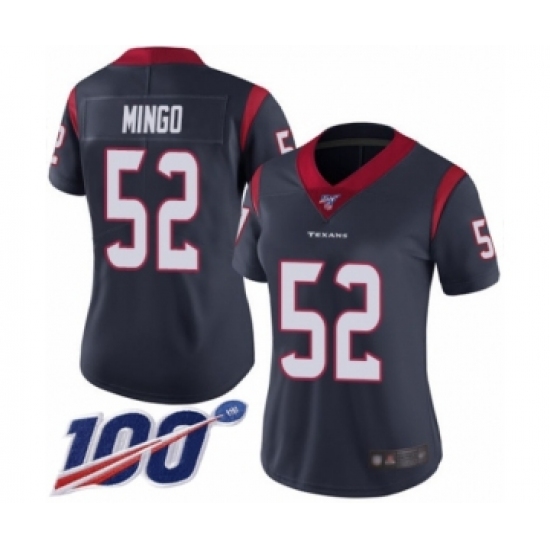 Women's Houston Texans 52 Barkevious Mingo Navy Blue Team Color Vapor Untouchable Limited Player 100th Season Football Jersey