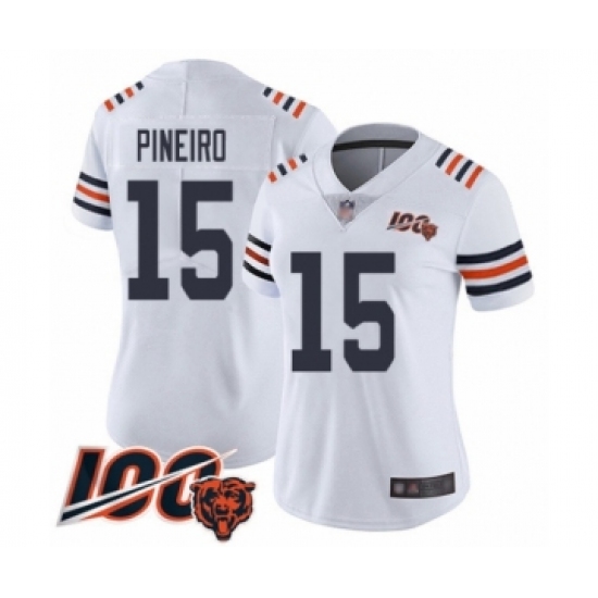 Women's Chicago Bears 15 Eddy Pineiro White 100th Season Limited Football Jersey