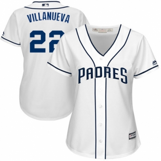 Women's Majestic San Diego Padres 22 Christian Villanueva Authentic White Home Cool Base MLB Jersey