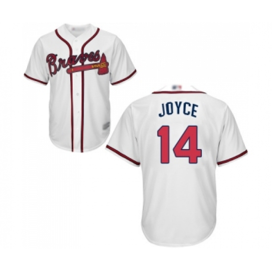 Men's Atlanta Braves 14 Matt Joyce Replica White Home Cool Base Baseball Jersey