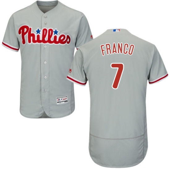 Men's Majestic Philadelphia Phillies 7 Maikel Franco Grey Road Flex Base Authentic Collection MLB Jersey