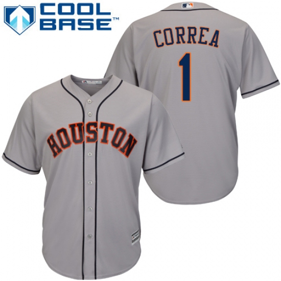 Men's Majestic Houston Astros 1 Carlos Correa Replica Grey Road Cool Base MLB Jersey