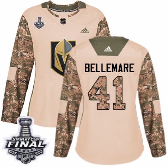 Women's Adidas Vegas Golden Knights 41 Pierre-Edouard Bellemare Authentic Camo Veterans Day Practice 2018 Stanley Cup Final NHL Jersey