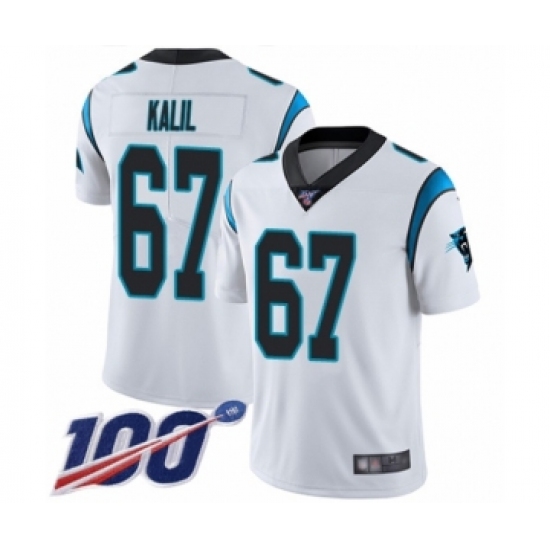 Men's Carolina Panthers 67 Ryan Kalil White Vapor Untouchable Limited Player 100th Season Football Jersey