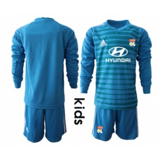 Lyon Blank Blue Goalkeeper Long Sleeves Kid Soccer Club Jersey