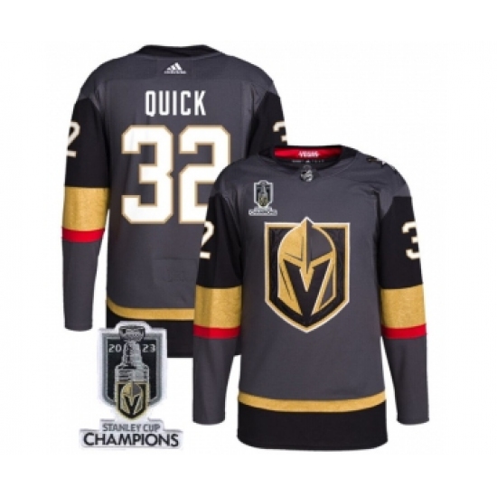 Men's Vegas Golden Knights 32 Jonathan Quick Gray 2023 Stanley Cup Champions Stitched Jersey