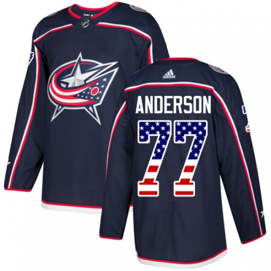 Men's Adidas Columbus Blue Jackets 77 Josh Anderson Authentic Navy Blue USA Flag Fashion NHL Jersey