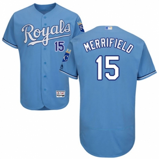 Men's Majestic Kansas City Royals 15 Whit Merrifield Light Blue Alternate Flex Base Authentic Collection MLB Jersey