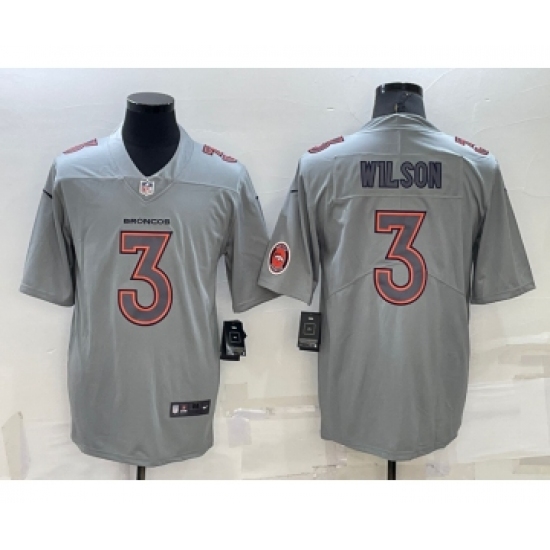 Men's Denver Broncos 3 Russell Wilson LOGO Grey Atmosphere Fashion 2022 Vapor Untouchable Stitched Limited Jersey