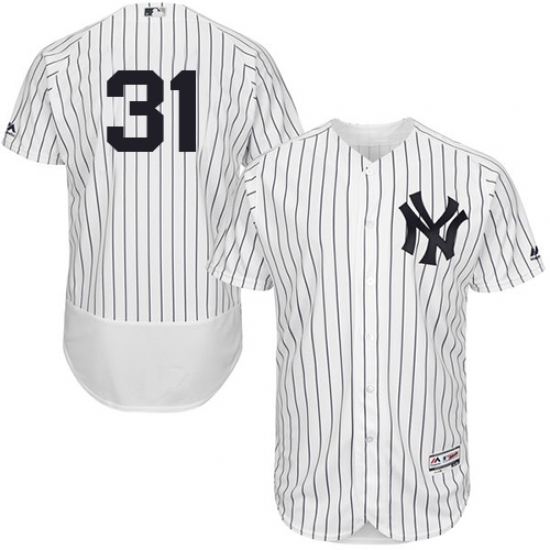 Men's Majestic New York Yankees 31 Aaron Hicks White/Navy Flexbase Authentic Collection MLB Jersey