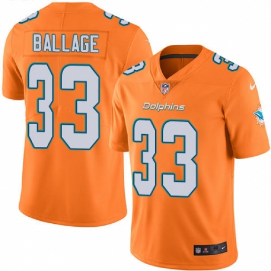 Men's Nike Miami Dolphins 33 Kalen Ballage Elite Orange Rush Vapor Untouchable NFL Jersey
