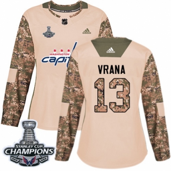 Women's Adidas Washington Capitals 13 Jakub Vrana Authentic Camo Veterans Day Practice 2018 Stanley Cup Final Champions NHL Jersey