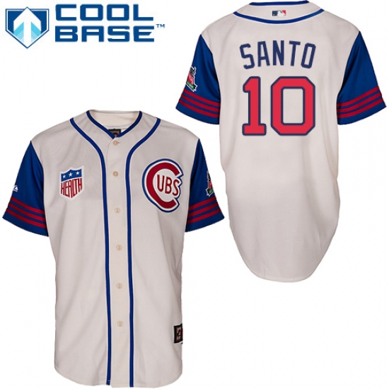 Men's Majestic Chicago Cubs 10 Ron Santo Authentic Cream/Blue 1942 Turn Back The Clock MLB Jersey