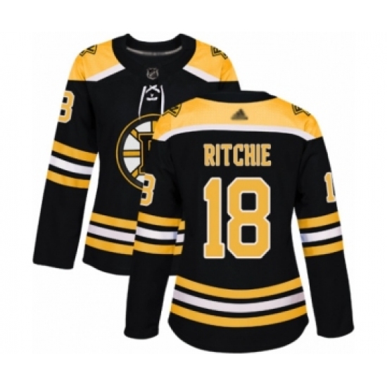 Women's Boston Bruins 18 Brett Ritchie Authentic Black Home Hockey Jersey