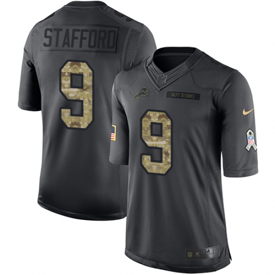 Men's Nike Detroit Lions 9 Matthew Stafford Limited Black 2016 Salute to Service NFL Jersey