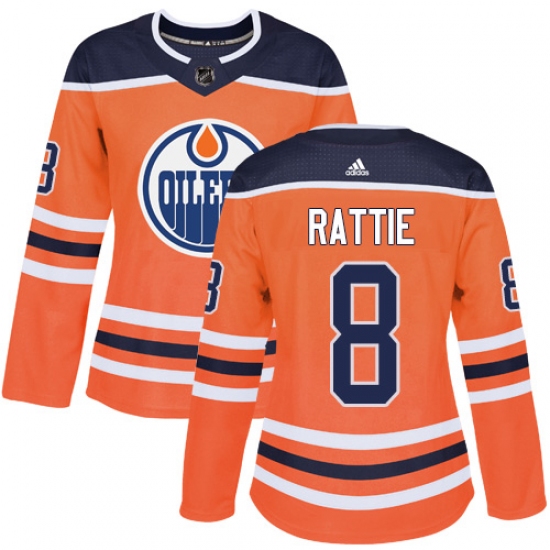 Women's Adidas Edmonton Oilers 8 Ty Rattie Authentic Orange Home NHL Jersey