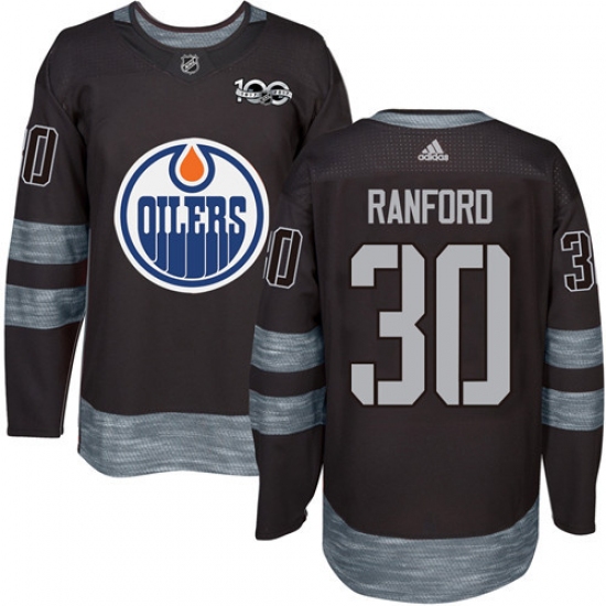 Men's Adidas Edmonton Oilers 30 Bill Ranford Authentic Black 1917-2017 100th Anniversary NHL Jersey