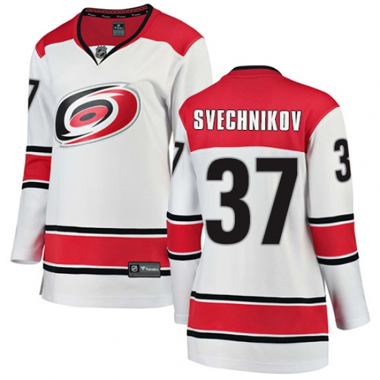 Women's Carolina Hurricanes 37 Andrei Svechnikov Authentic White Away Fanatics Branded Breakaway NHL Jersey