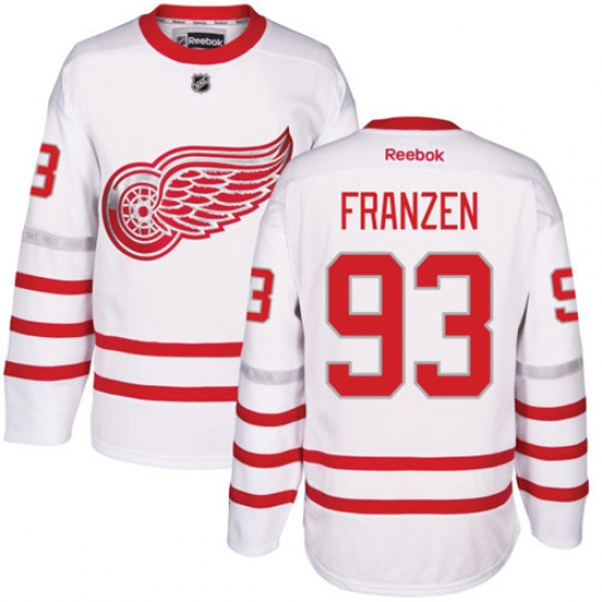 Men's Reebok Detroit Red Wings 93 Johan Franzen Authentic White 2017 Centennial Classic NHL Jersey