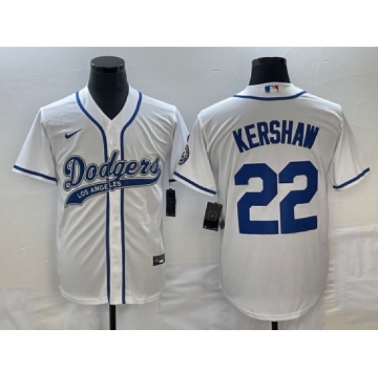 Men's Los Angeles Dodgers 22 Clayton Kershaw White Cool Base Stitched Baseball Jersey1