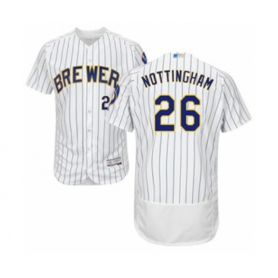 Men's Milwaukee Brewers 26 Jacob Nottingham White Home Flex Base Authentic Collection Baseball Player Jersey