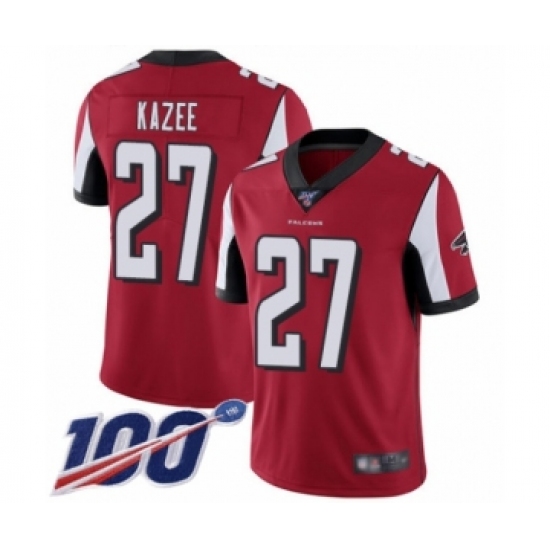 Men's Atlanta Falcons 27 Damontae Kazee Red Team Color Vapor Untouchable Limited Player 100th Season Football Jersey