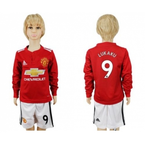 Manchester United 9 Lukaku Home Long Sleeves Kid Soccer Club Jersey