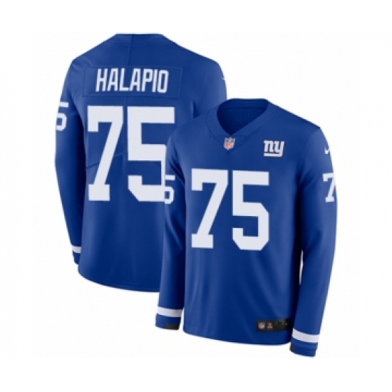 Men's Nike New York Giants 75 Jon Halapio Limited Royal Blue Therma Long Sleeve NFL Jersey