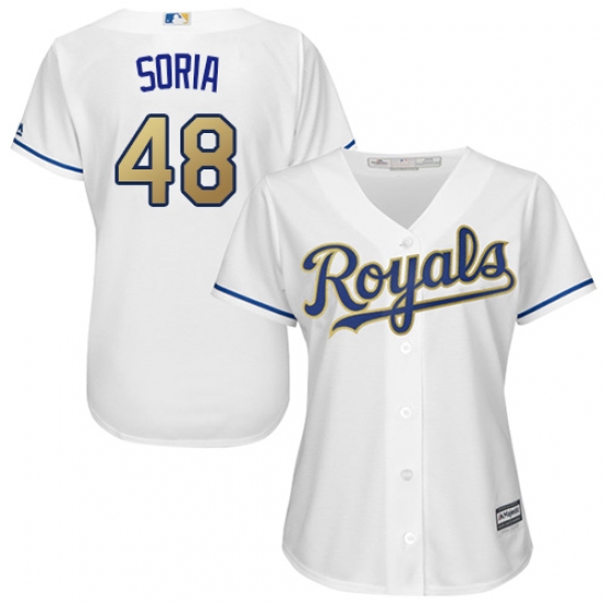 Women's Majestic Kansas City Royals 48 Joakim Soria Authentic White Home Cool Base MLB Jersey