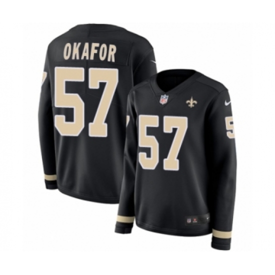 Women's Nike New Orleans Saints 57 Alex Okafor Limited Black Therma Long Sleeve NFL Jersey