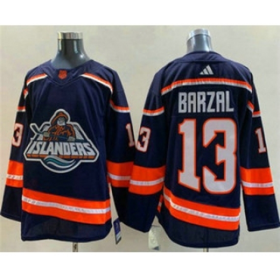 Men's New York Islanders 13 Mathew Barzal Blue 2022 Reverse Retro Stitched Jersey