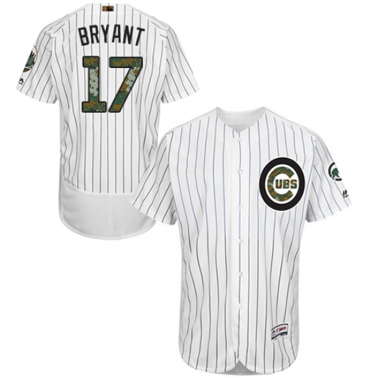 Men's Majestic Chicago Cubs 17 Kris Bryant Authentic White 2016 Memorial Day Fashion Flex Base MLB Jersey