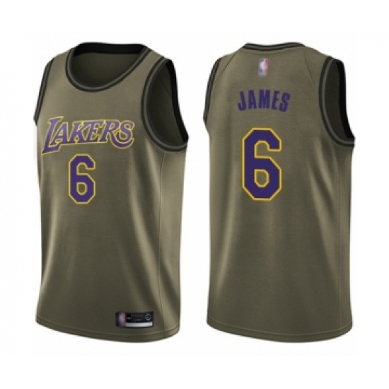 Men's Los Angeles Lakers 6 LeBron James Swingman Green Salute to Service Basketball Jersey